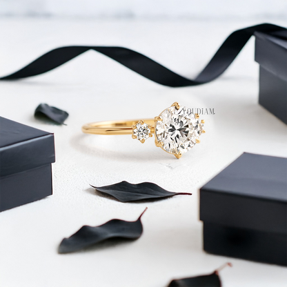 Round Lab Diamond with Two Tiny Stones Ring - YDJLR17