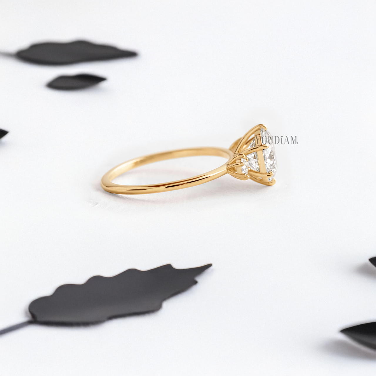 Round Lab Diamond with Two Tiny Stones Ring - YDJLR17