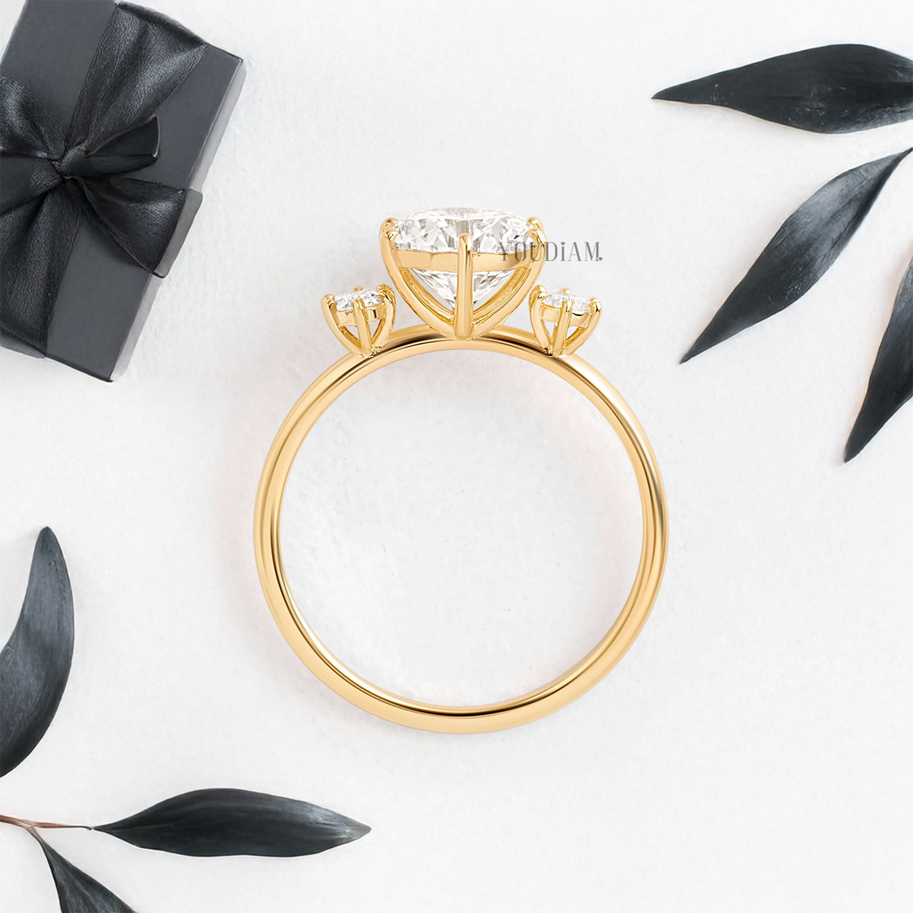 Round Lab Diamond with Two Tiny Stones Ring - YDJLR17