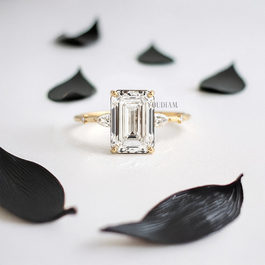 Emerald Lab Diamond with Tiny Accented Diamonds Ring - YDJLR14