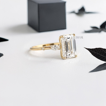 Emerald Lab Diamond with Tiny Accented Diamonds Ring - YDJLR14