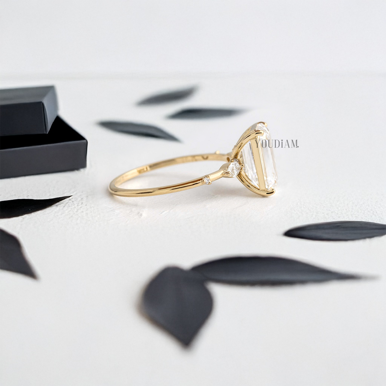 Emerald Lab Diamond with Tiny Accented Diamonds Ring - YDJLR14