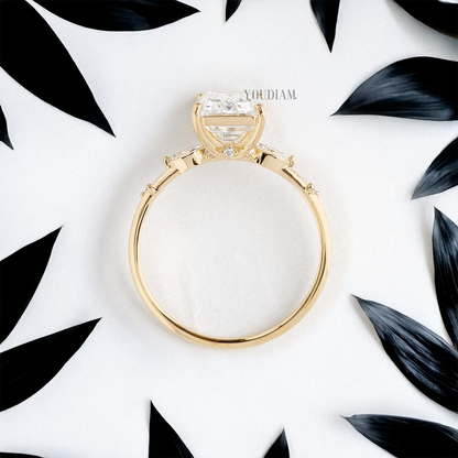 Emerald Lab Diamond with Tiny Accented Diamonds Ring - YDJLR14