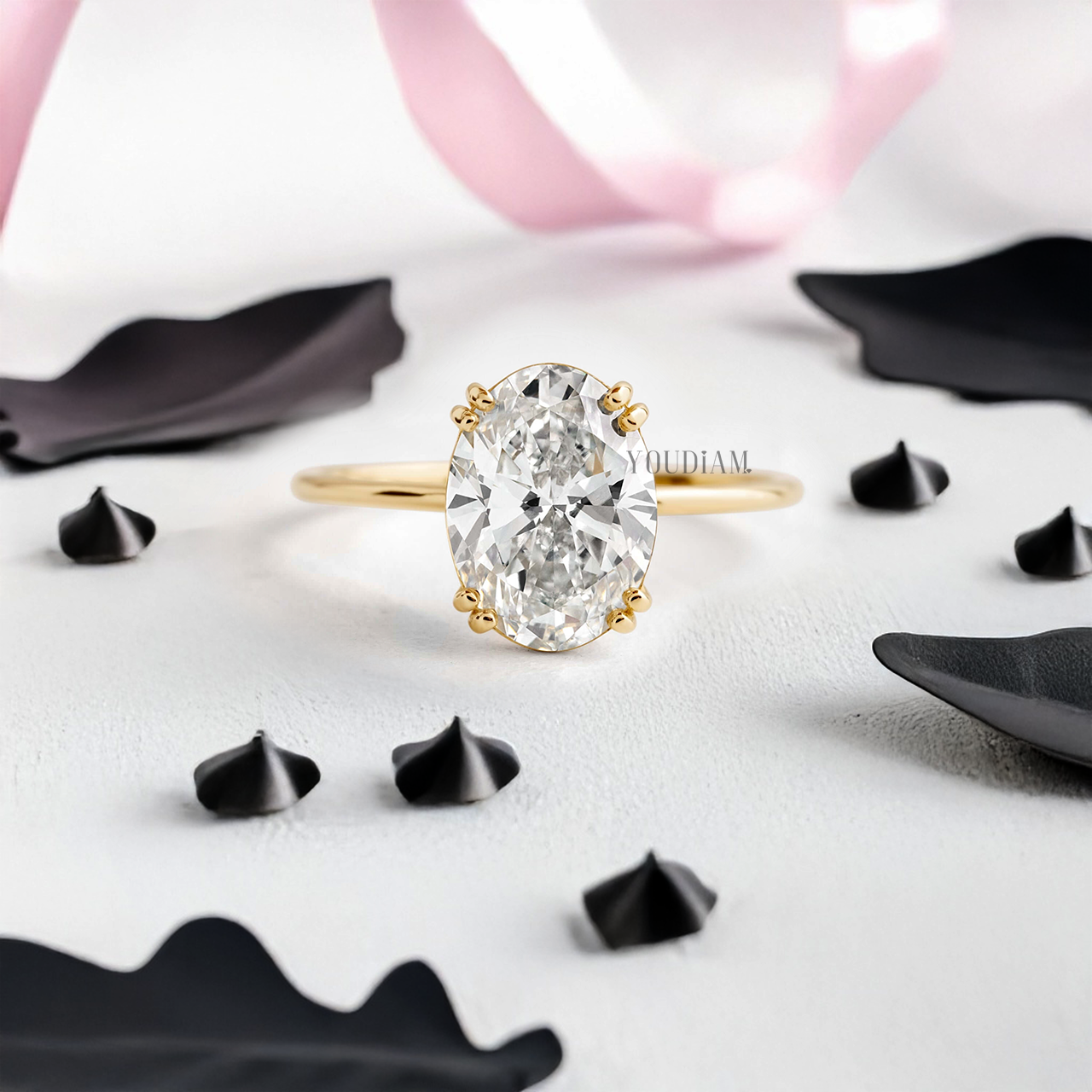 Oval Lab Diamond with Double-Prongs Ring - YDJLR15