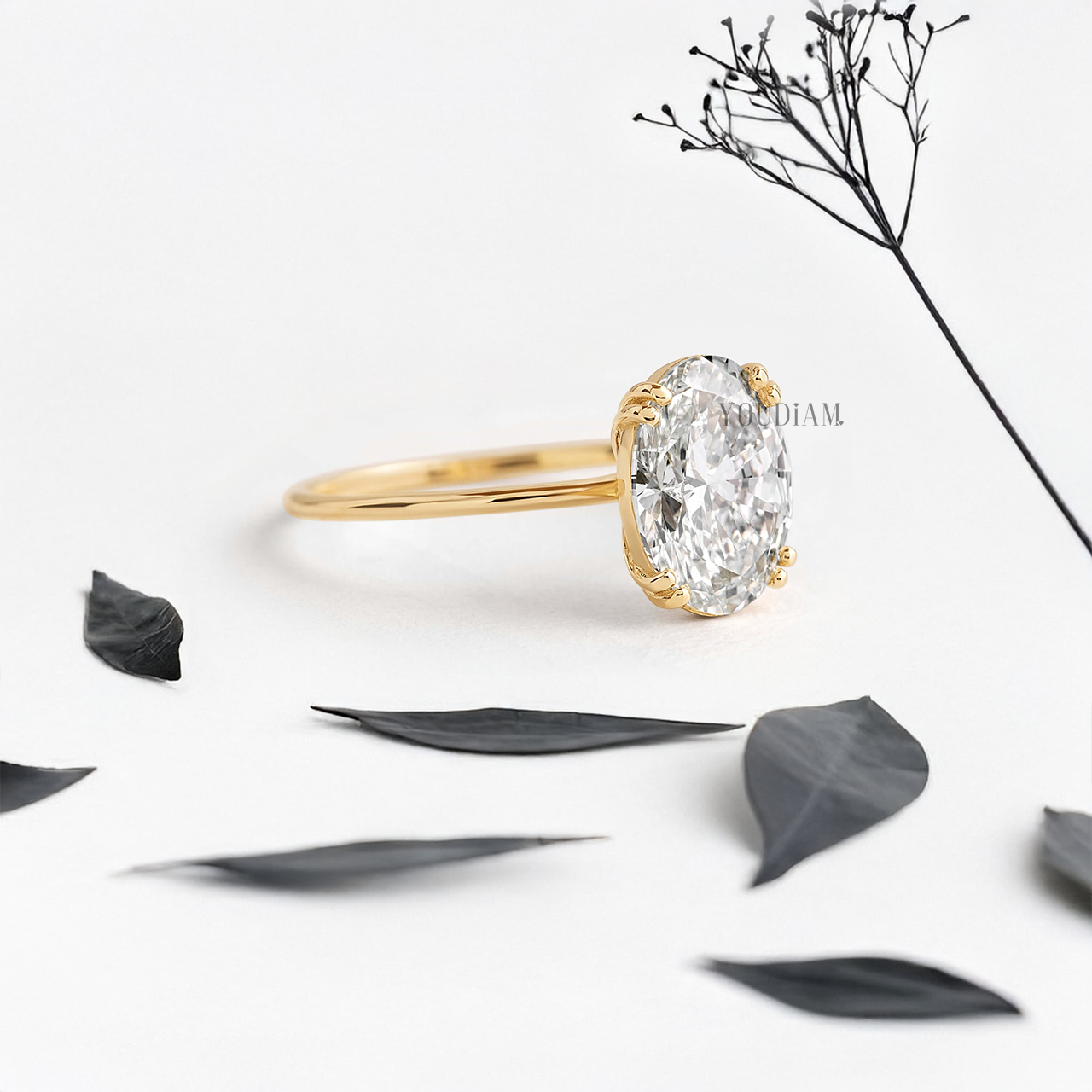 Oval Lab Diamond with Double-Prongs Ring - YDJLR15