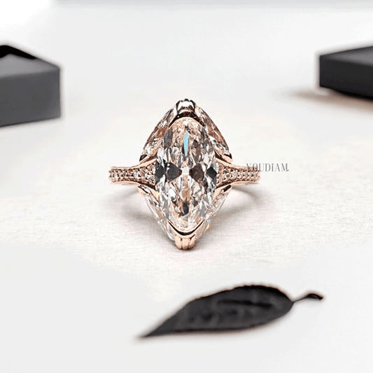 Moval Lab Diamond with Marquise and Round Lab Diamonds in Side Band - YDJLR201