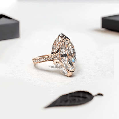 Moval Lab Diamond with Marquise and Round Lab Diamonds in Side Band - YDJLR201