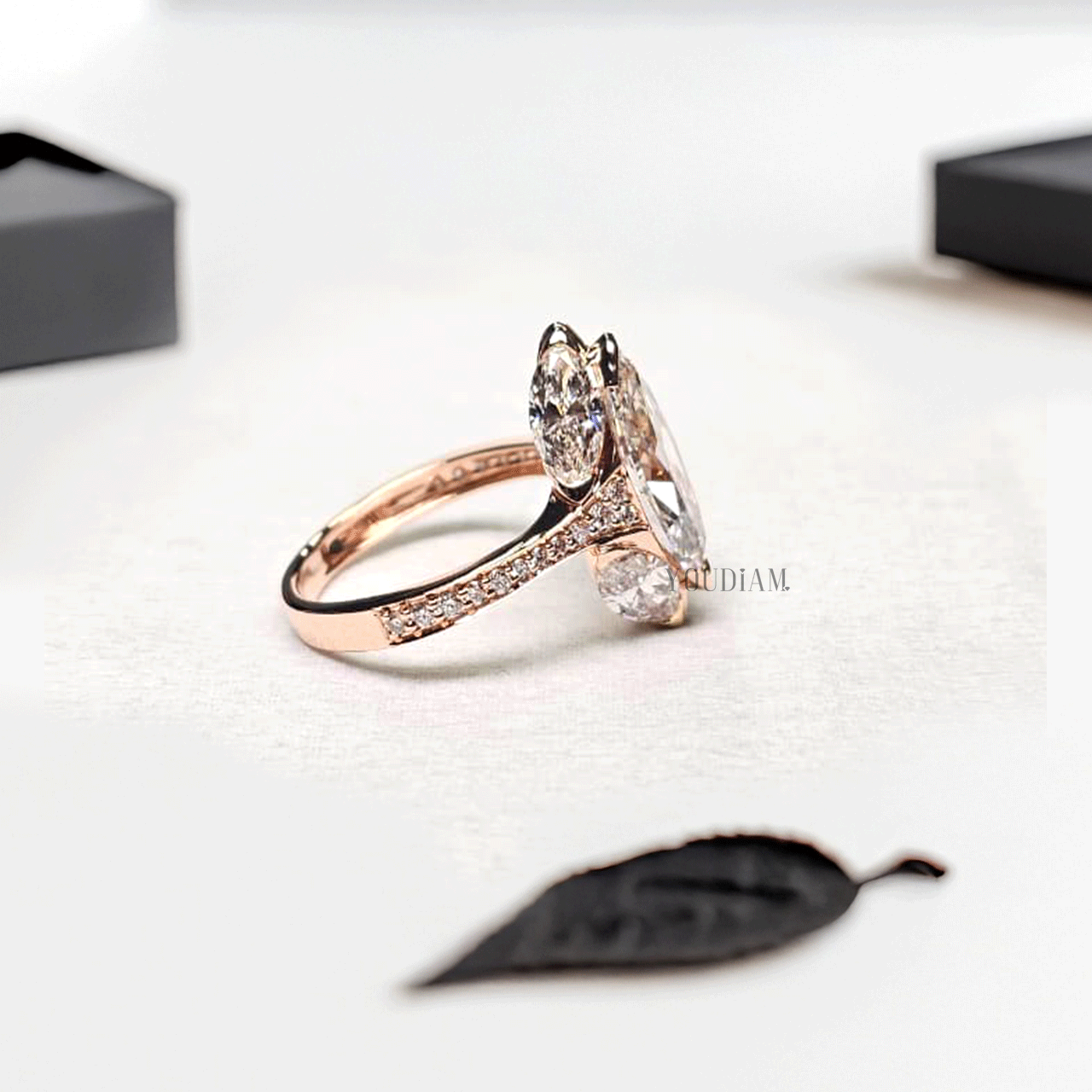 Moval Lab Diamond with Marquise and Round Lab Diamonds in Side Band - YDJLR201