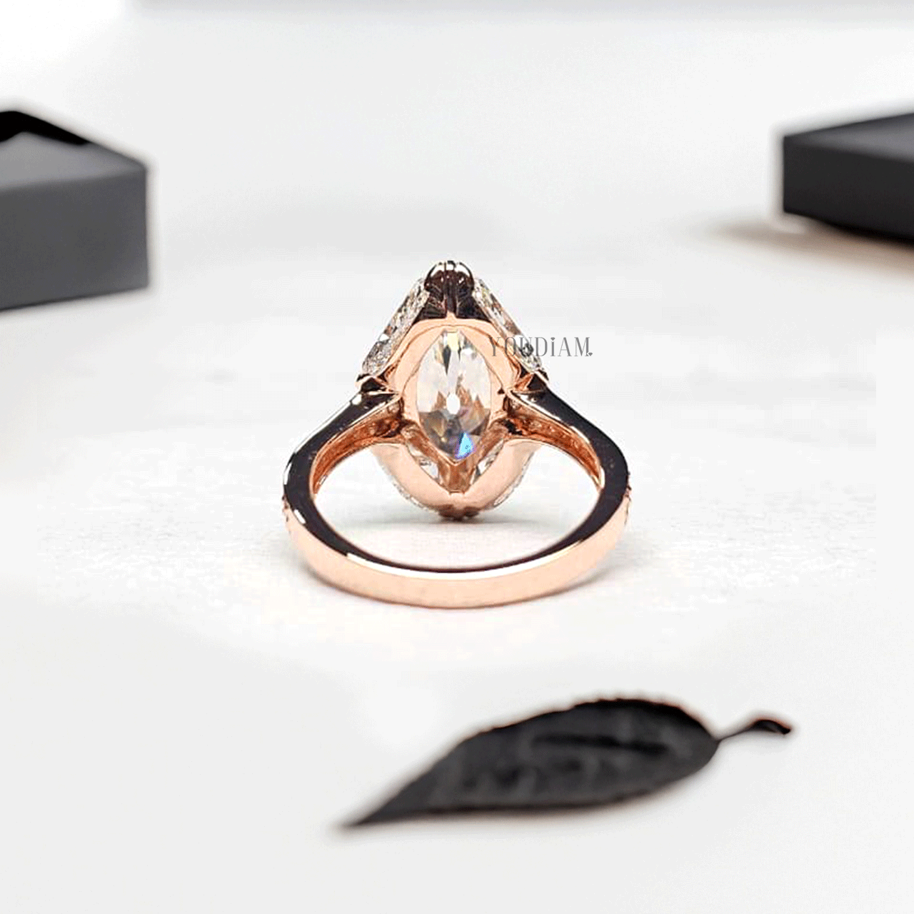 Moval Lab Diamond with Marquise and Round Lab Diamonds in Side Band - YDJLR201