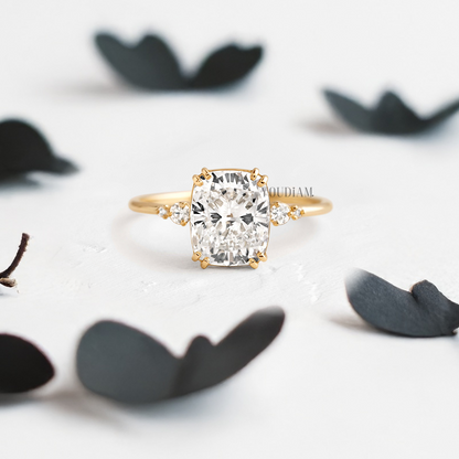 Cushion Lab Diamond with Double-Prongs and Side Diamonds Ring - YDJLR50
