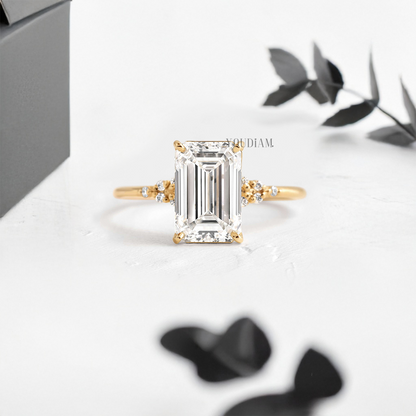 Emerald Lab Diamond with Accent Diamonds Ring - YDJLR26