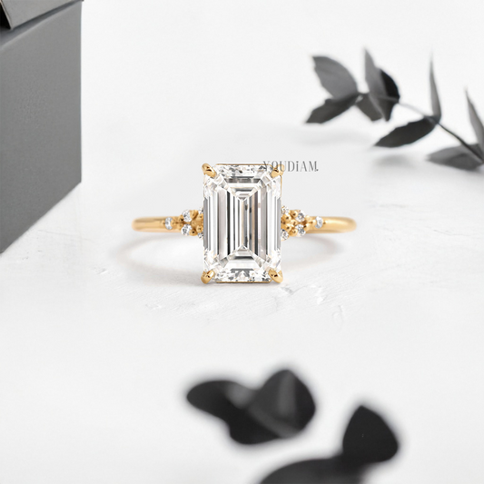 Emerald Lab Diamond with Accent Diamonds Ring - YDJLR26