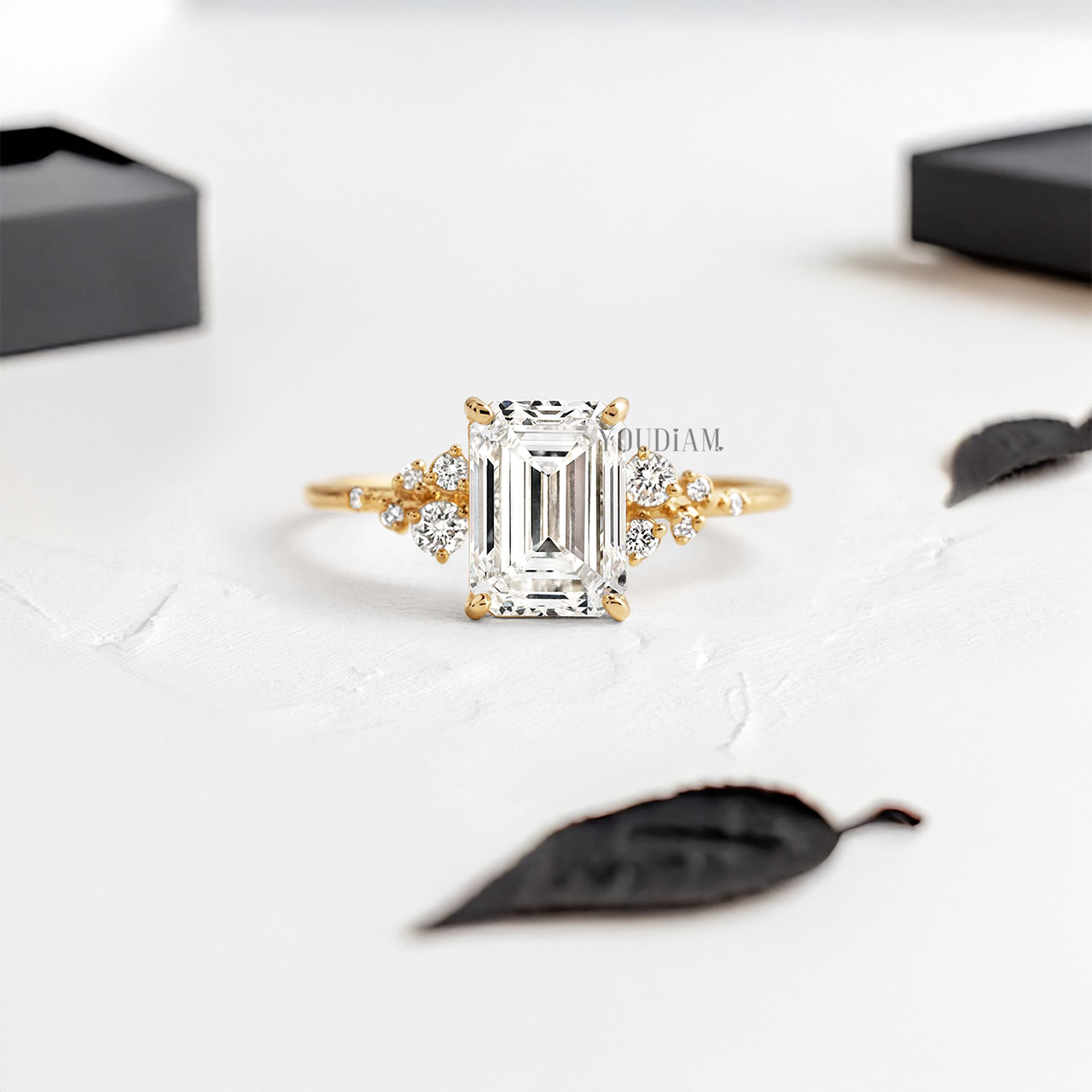 Emerald Lab Diamond with Accent Diamonds Ring - YDJLR91