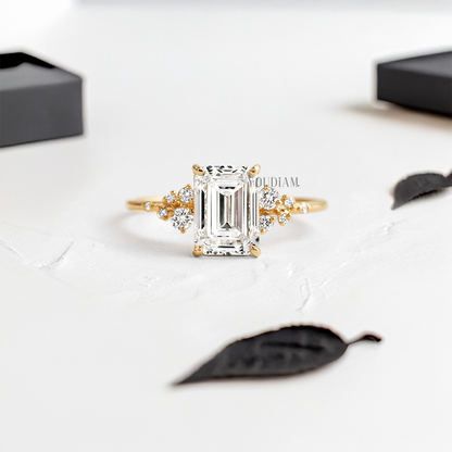 Emerald Lab Diamond with Accent Diamonds Ring - YDJLR91