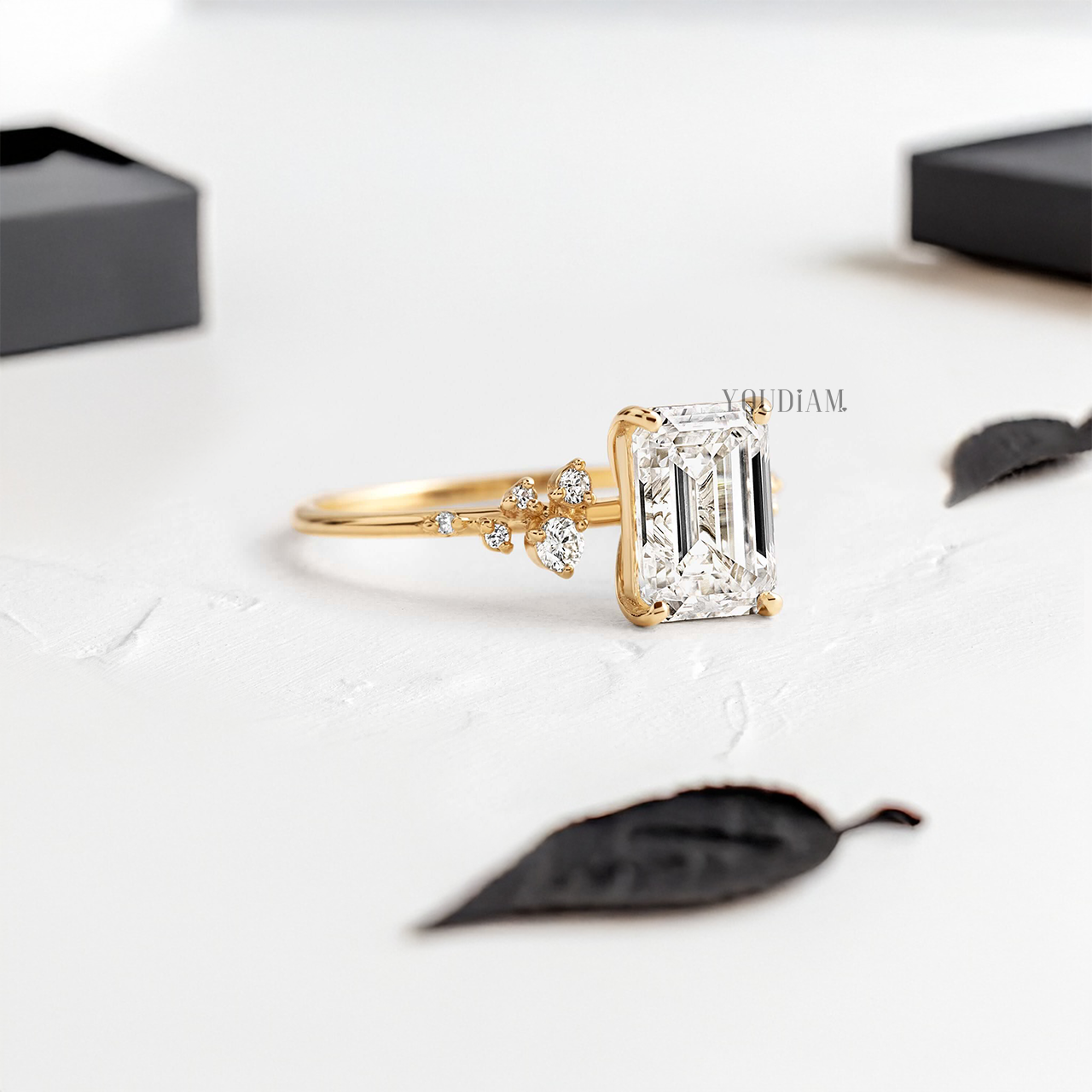 Emerald Lab Diamond with Accent Diamonds Ring - YDJLR91