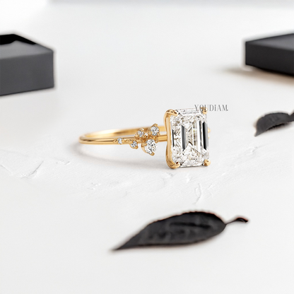 Emerald Lab Diamond with Accent Diamonds Ring - YDJLR91