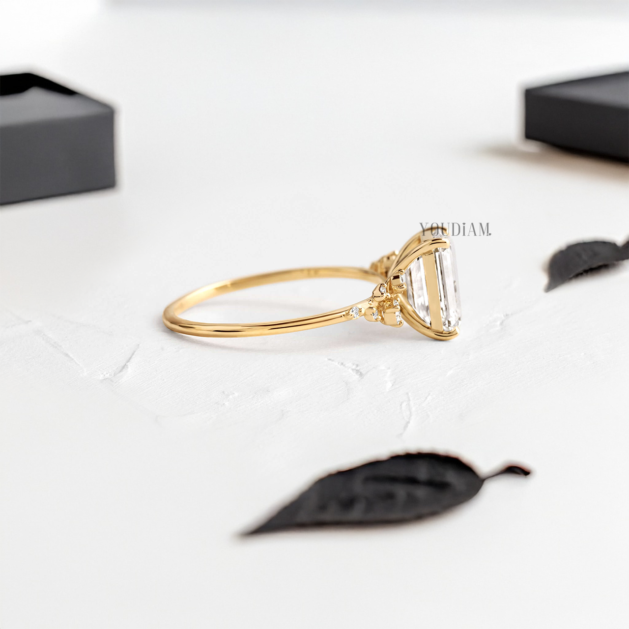 Emerald Lab Diamond with Accent Diamonds Ring - YDJLR91