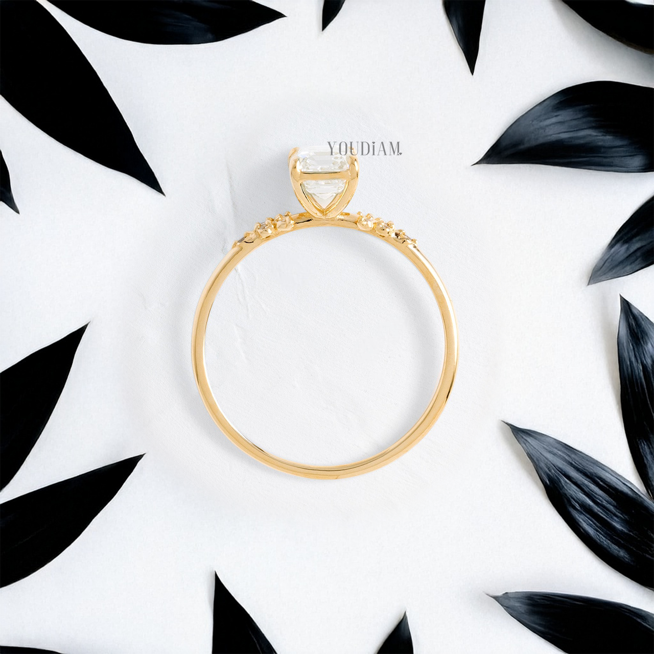 Emerald Lab Diamond with Accent Diamonds Ring - YDJLR26