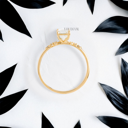 Emerald Lab Diamond with Accent Diamonds Ring - YDJLR26