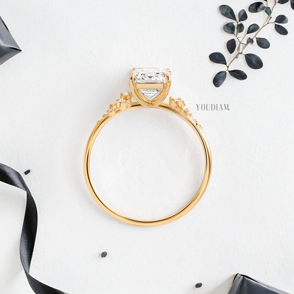 Emerald Lab Diamond with Accent Diamonds Ring - YDJLR91