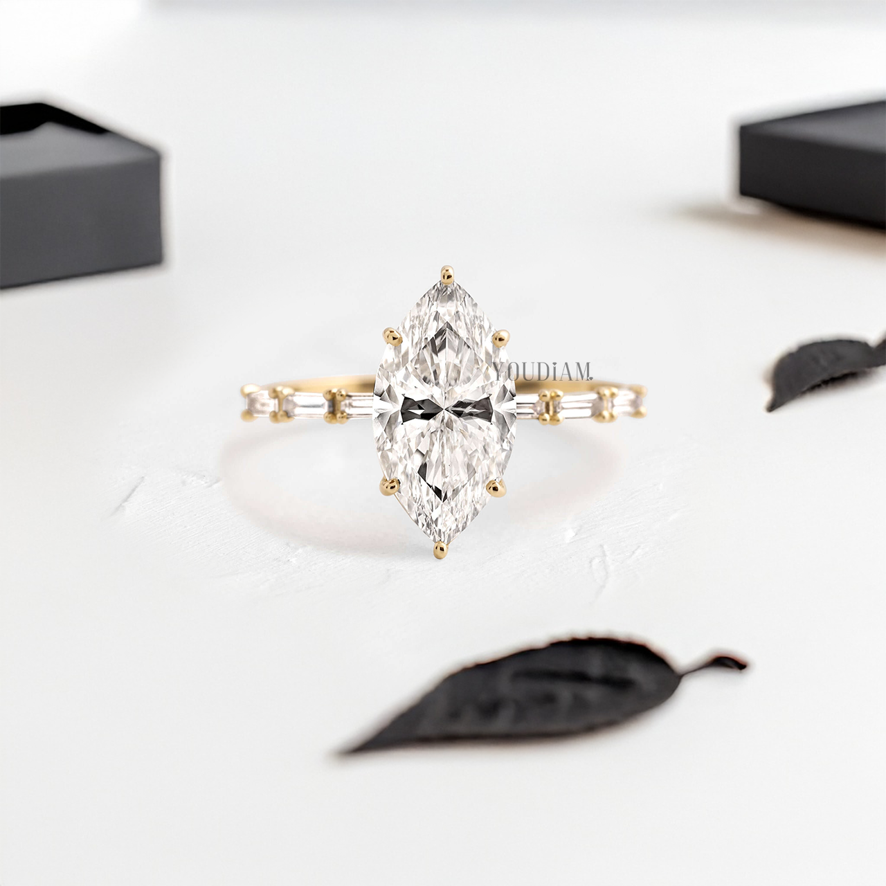 Marquise Lab Diamond Accented by Baguette Diamonds Ring - YDJLR81
