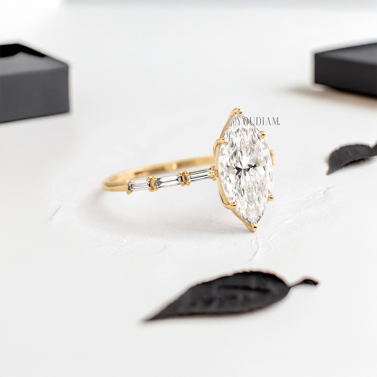 Marquise Lab Diamond Accented by Baguette Diamonds Ring - YDJLR81