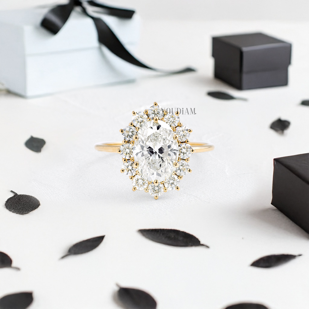 Oval Lab Diamond in Six Prongs with Accented Halo Ring - YDJLR29