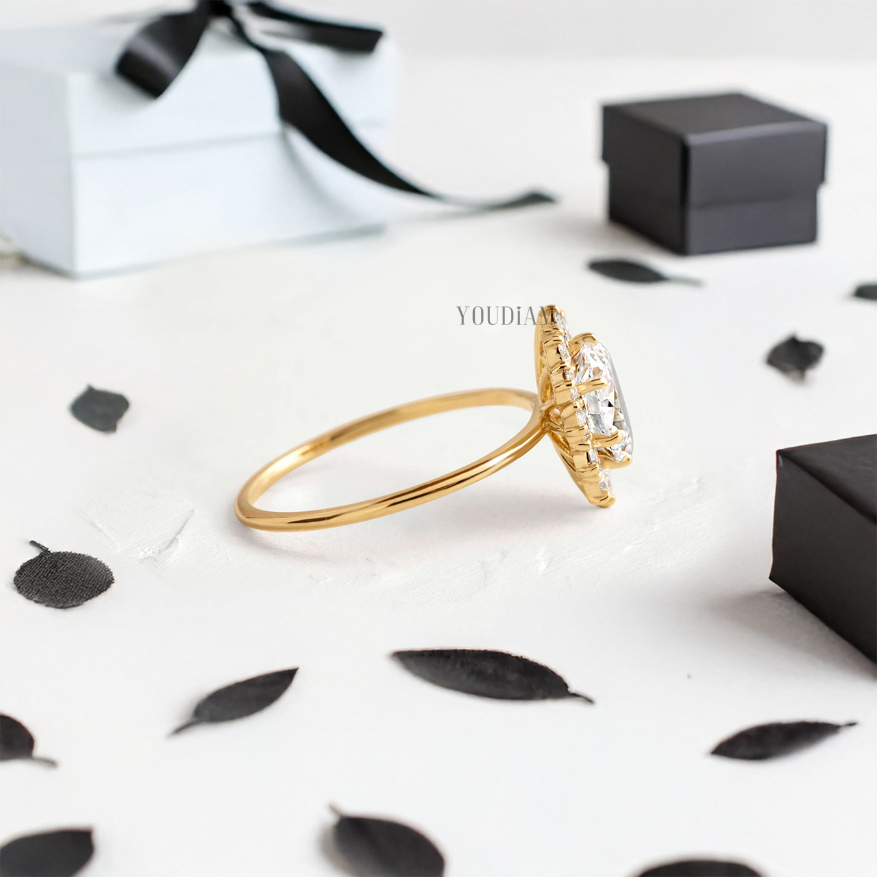 Oval Lab Diamond in Six Prongs with Accented Halo Ring - YDJLR29