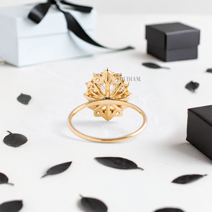 Oval Lab Diamond in Six Prongs with Accented Halo Ring - YDJLR29