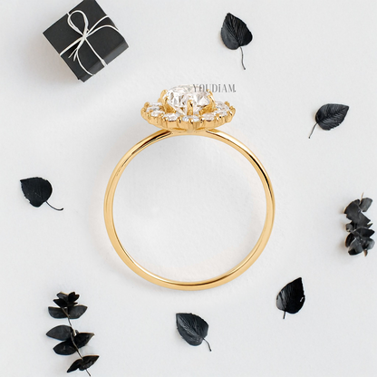 Oval Lab Diamond in Six Prongs with Accented Halo Ring - YDJLR29