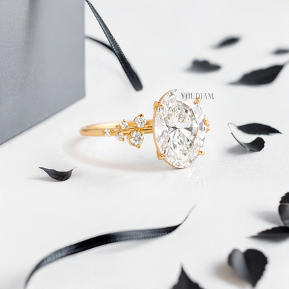 Oval Lab Diamond with Accent Diamonds Ring - YDJLR06