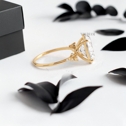 Oval Lab Diamond with Accent Diamonds Ring - YDJLR06