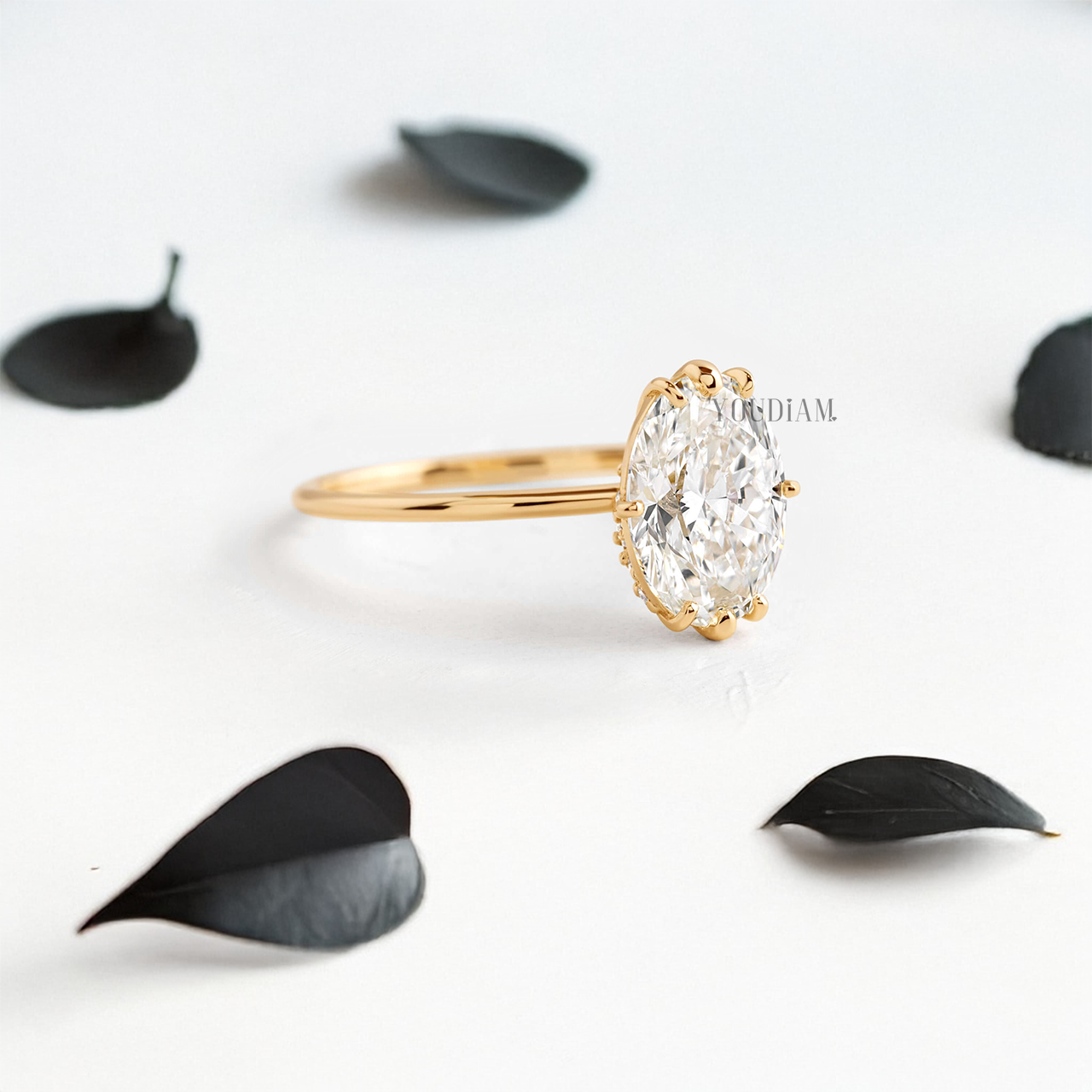 Oval Lab Diamond with Eight-Prongs with Sweep Diamonds Ring - YDJLR11