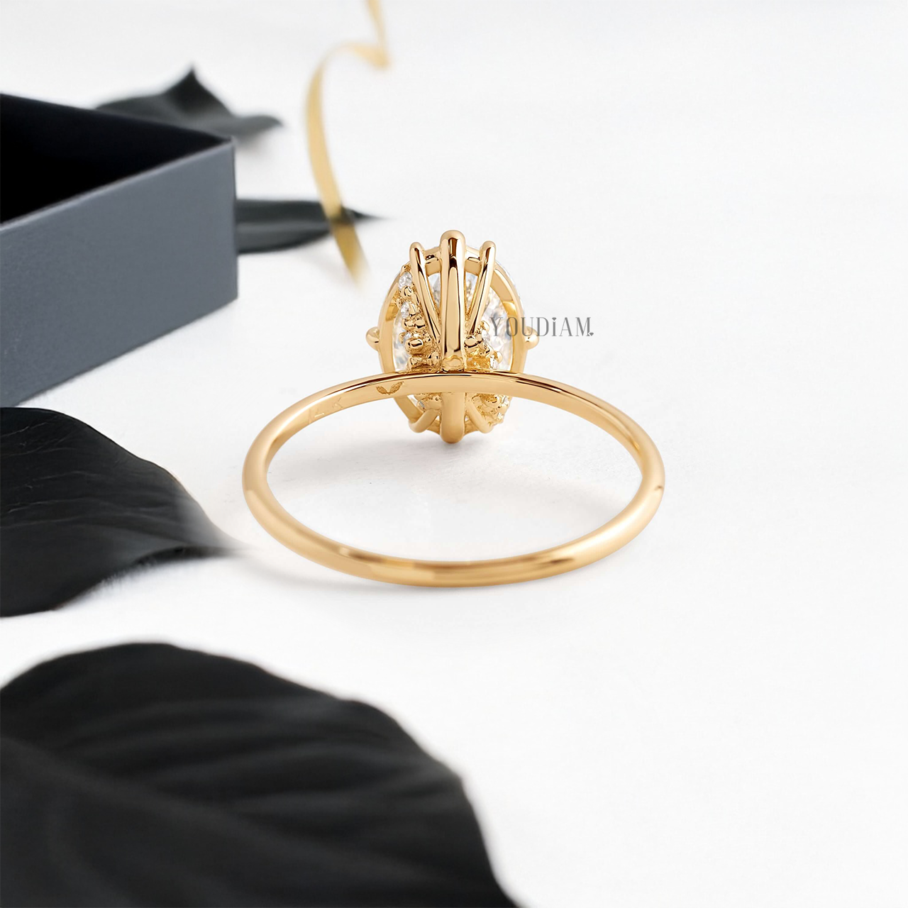 Oval Lab Diamond with Eight-Prongs with Sweep Diamonds Ring - YDJLR11