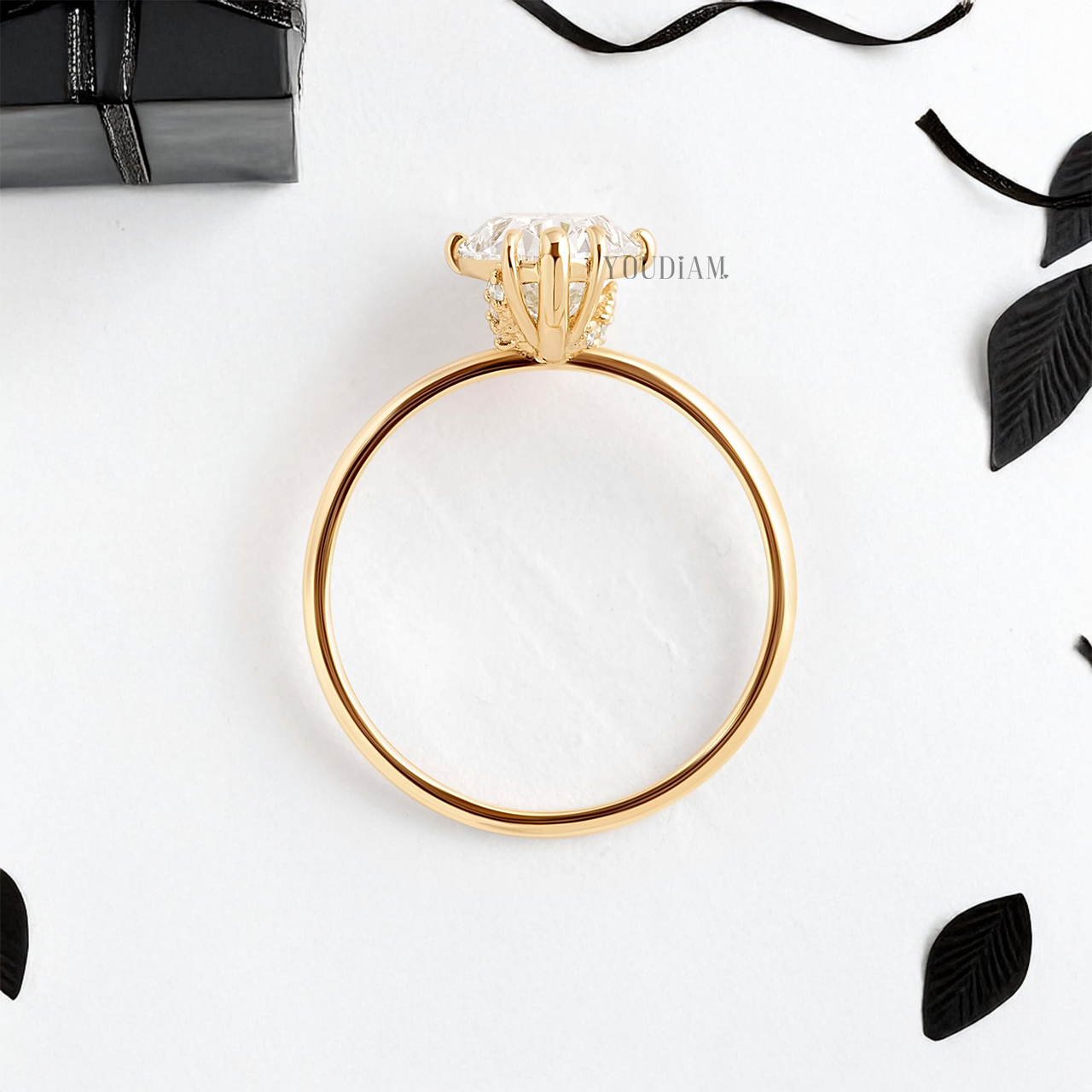 Oval Lab Diamond with Eight-Prongs with Sweep Diamonds Ring - YDJLR11