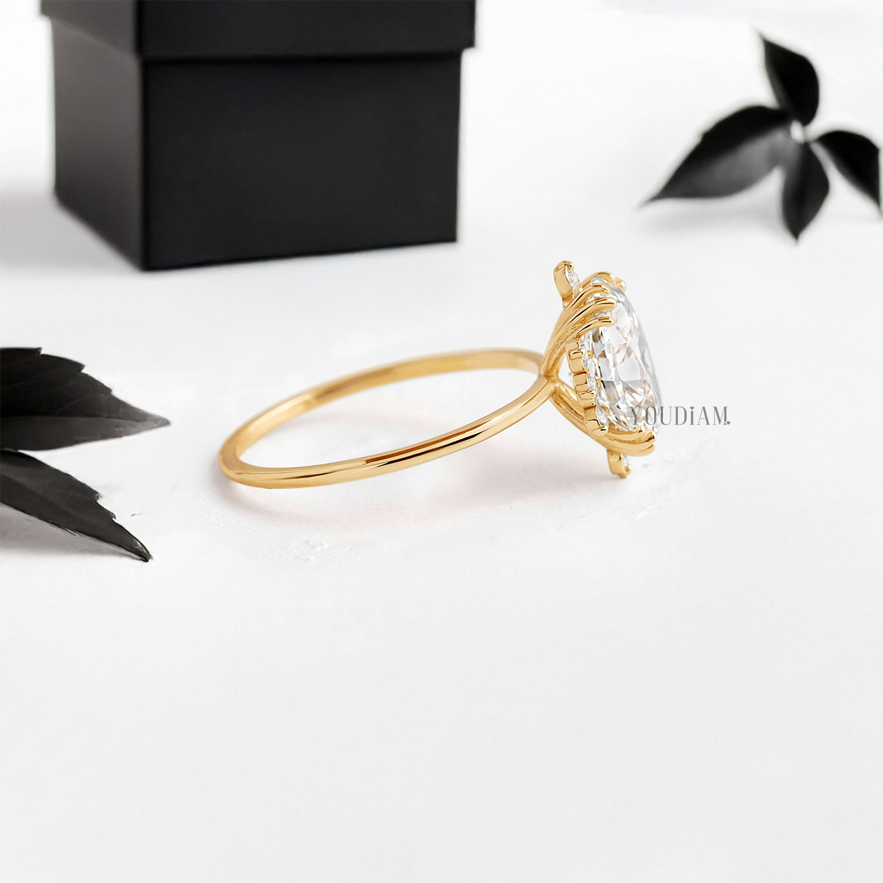 Oval Lab Diamond with Halo and Trio-Prongs Ring - YDJLR09