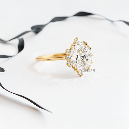 Oval Lab Diamond with Halo and Trio-Prongs Ring - YDJLR09