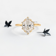 Oval Lab Diamond with Halo and Trio-Prongs Ring - YDJLR09