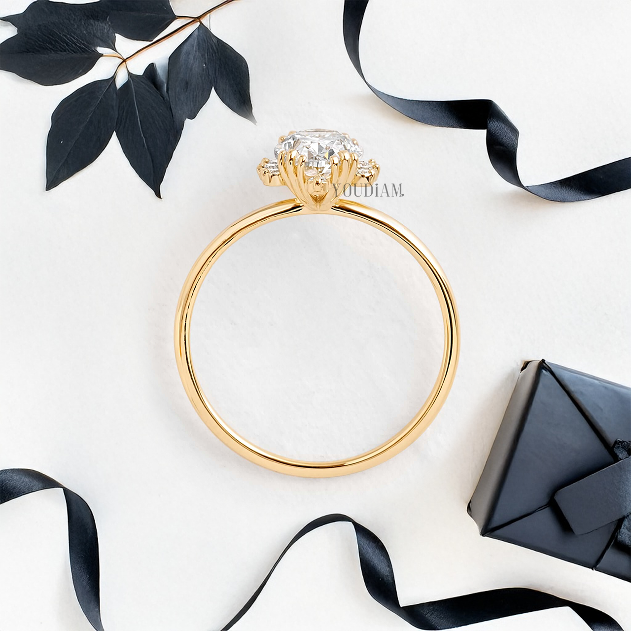 Oval Lab Diamond with Halo and Trio-Prongs Ring - YDJLR09