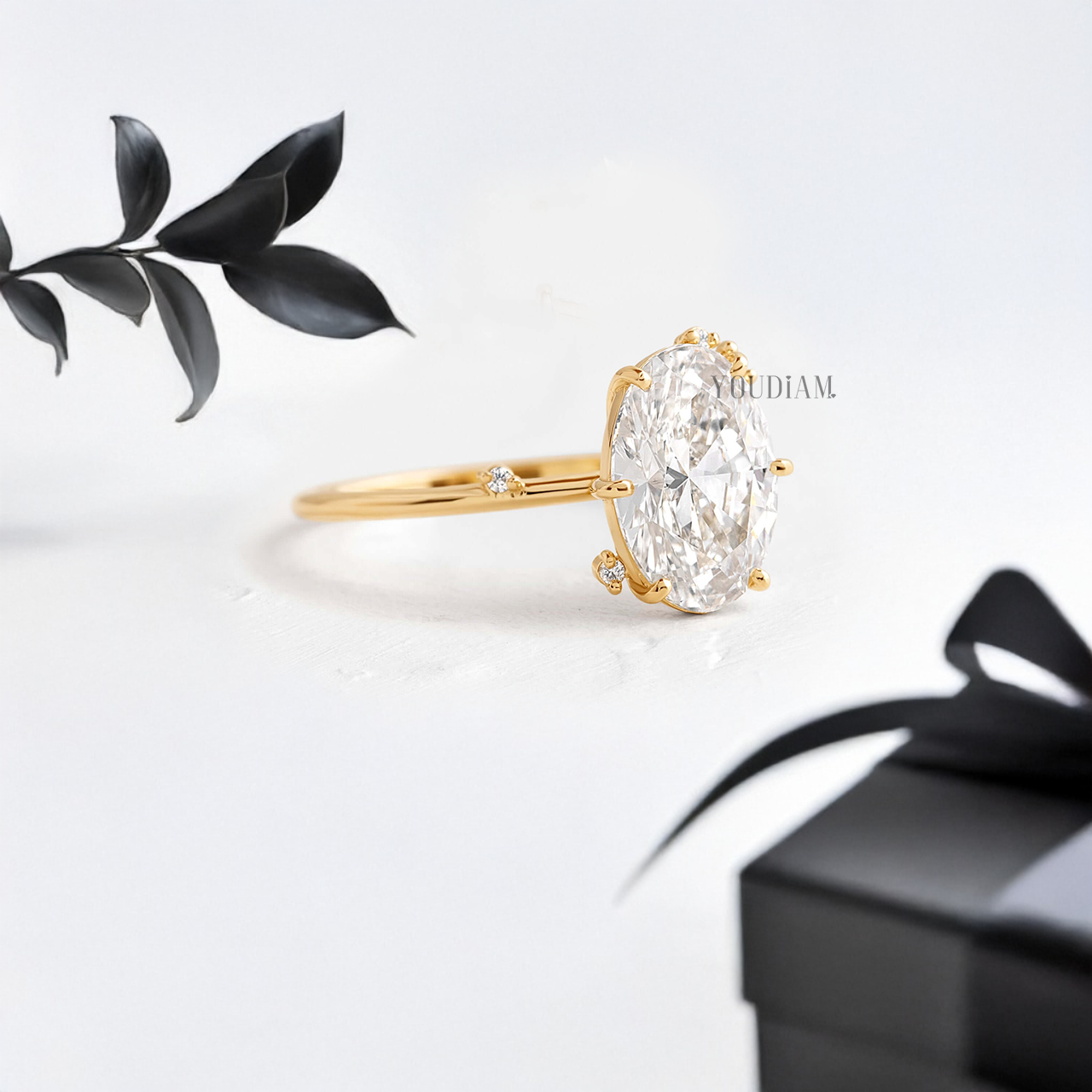 Oval Lab Diamond with Scattered Accent Diamonds Ring - YDJLR22