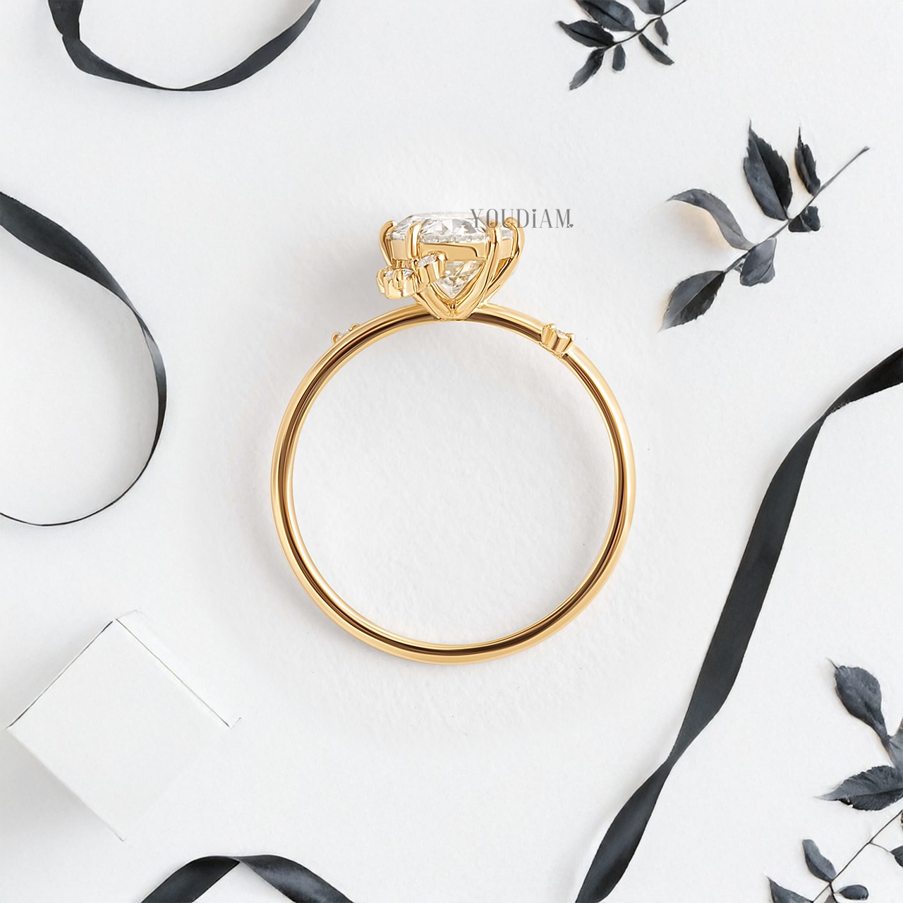 Oval Lab Diamond with Scattered Accent Diamonds Ring - YDJLR22