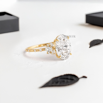 Oval Lab Diamond with Side Marquise Stones and Accent Diamonds Ring - YDJLR62