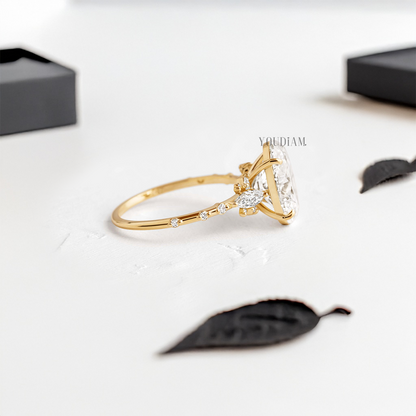Oval Lab Diamond with Side Marquise Stones and Accent Diamonds Ring - YDJLR62