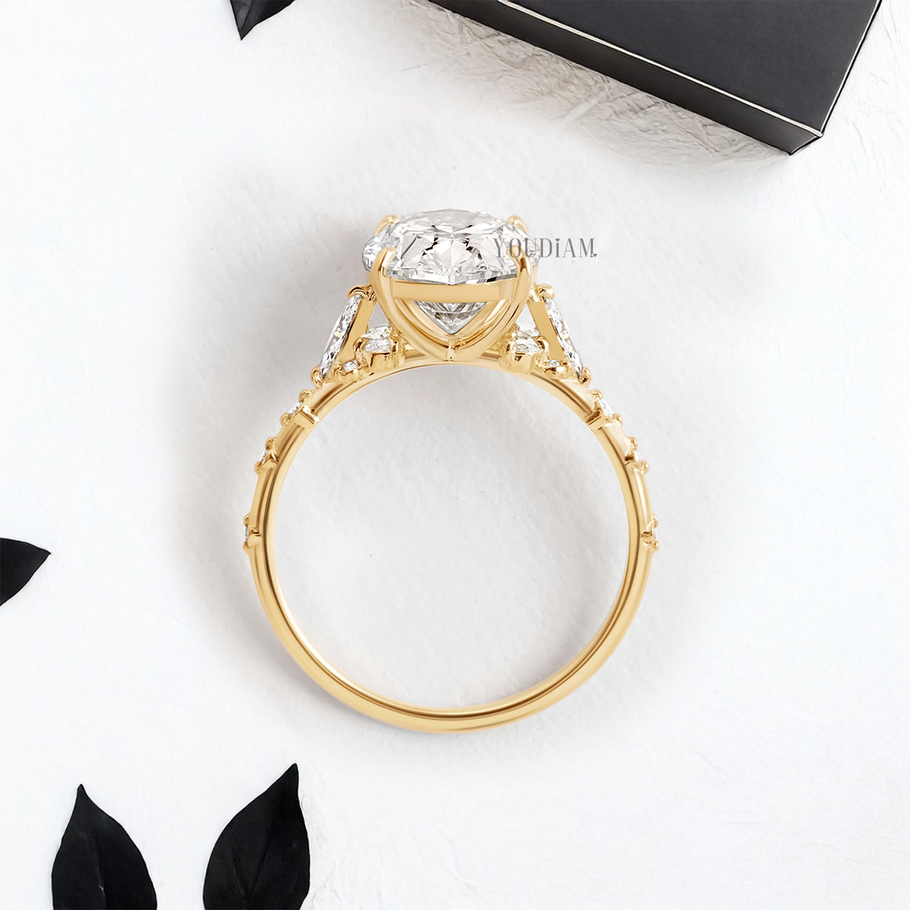 Oval Lab Diamond with Side Marquise Stones and Accent Diamonds Ring - YDJLR62