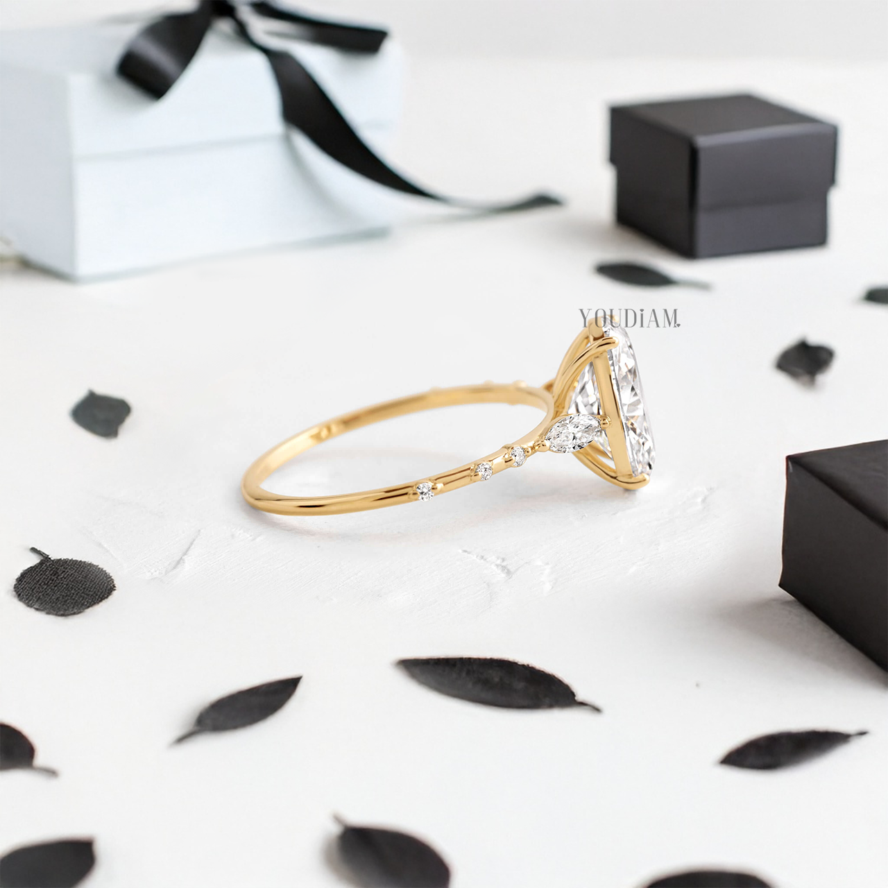 Oval Lab Diamond with Side Stones on Band Ring - YDJLR65