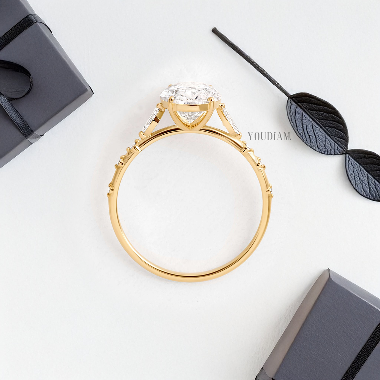 Oval Lab Diamond with Side Stones on Band Ring - YDJLR65