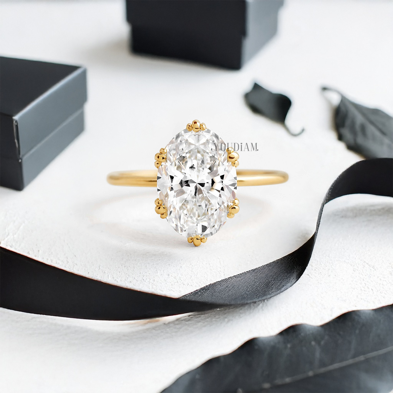 Oval Lab Diamond with Six Trio-Prongs Ring - YDJLR18