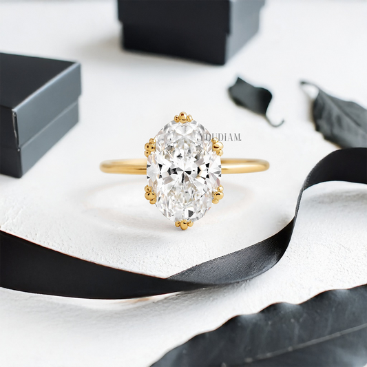 Oval Lab Diamond with Six Trio-Prongs Ring - YDJLR18