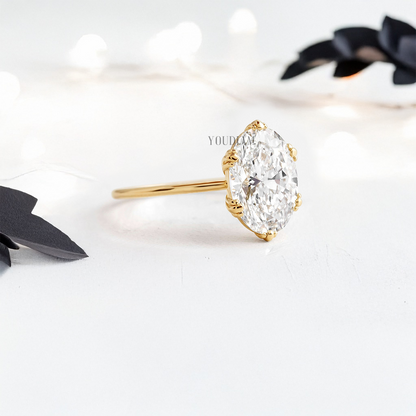 Oval Lab Diamond with Six Trio-Prongs Ring - YDJLR18