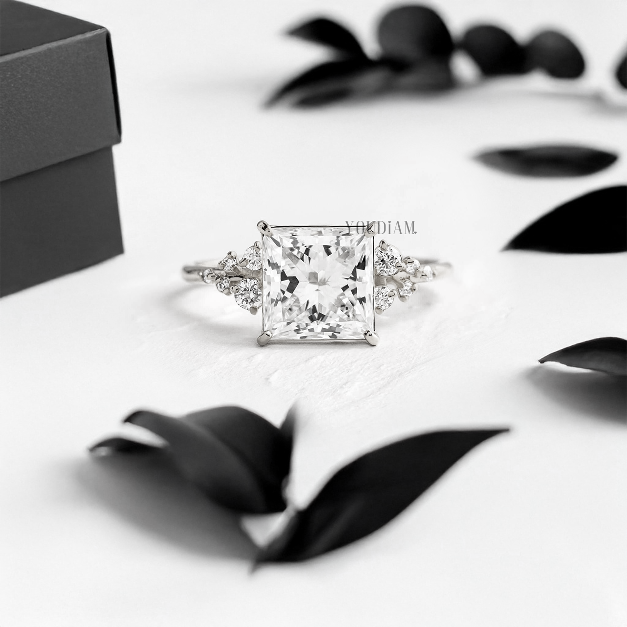 Princess Lab Diamond with Accent Diamonds Ring - YDJLR35